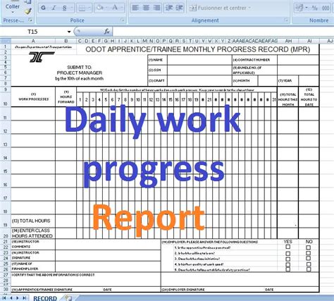 daily work in progress report format excel