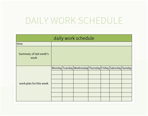 daily work schedule in excel