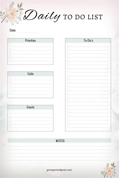 daily work to do list template