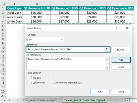 data consolidate function in excel