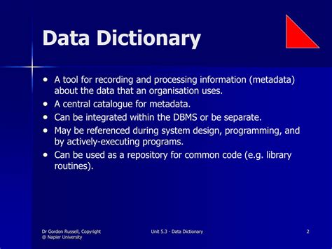 data dictionary in dbms ppt