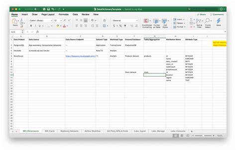 data dictionary template excel free