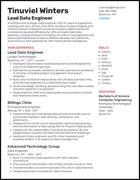 data engineer resume summary examples