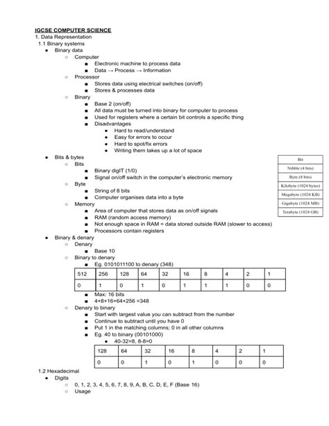 data representation computer science igcse notes