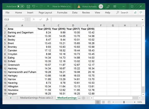data set examples in excel