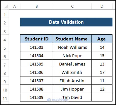 data validation in excel based on another cell