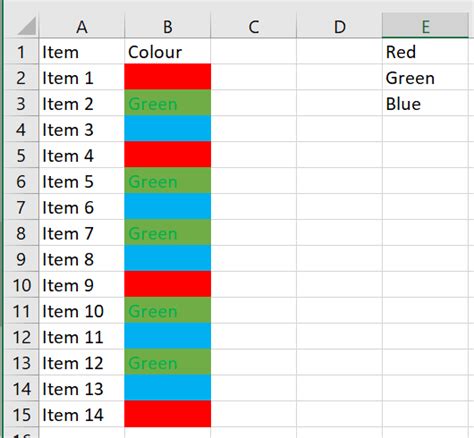 data validation list color coded
