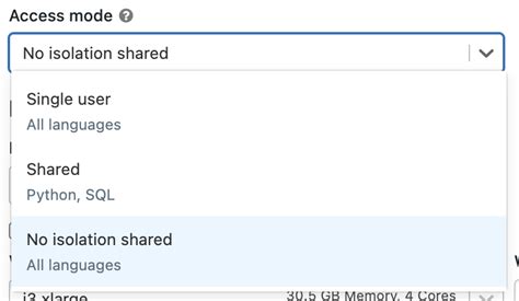 databricks cluster access mode no isolation shared
