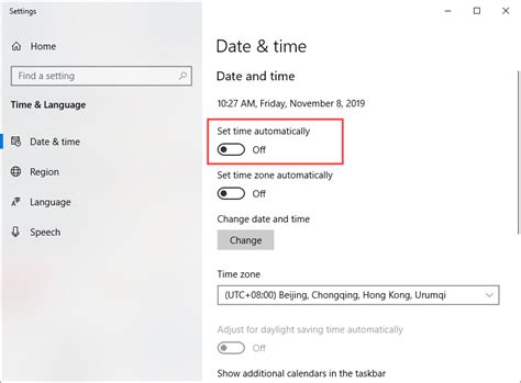 date and time settings