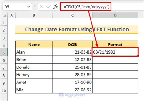 date format in excel formula