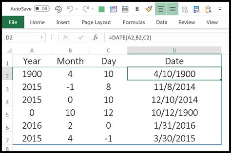 date functions in excel with examples