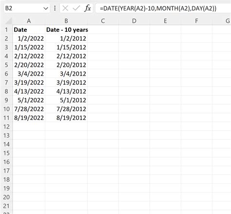 date in years excel
