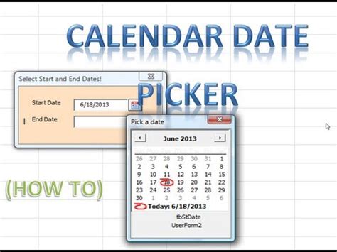 date picker calendar in excel vba