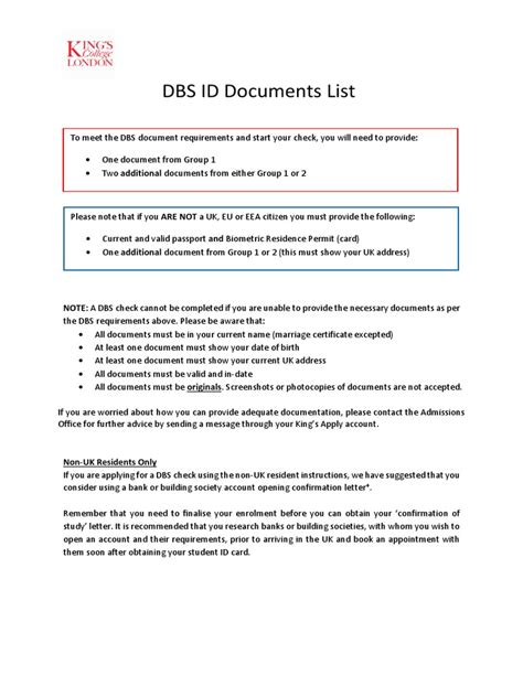 dbs identity documents list