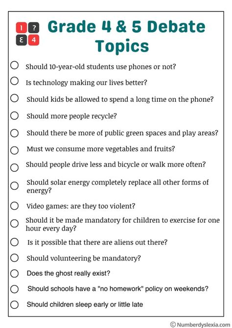 debate topics for 5 year olds