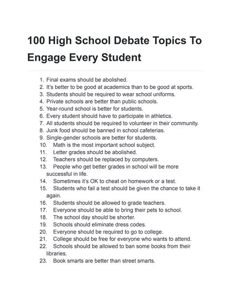 debate topics for students in high school
