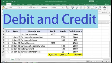 debit and credit in excel sheet