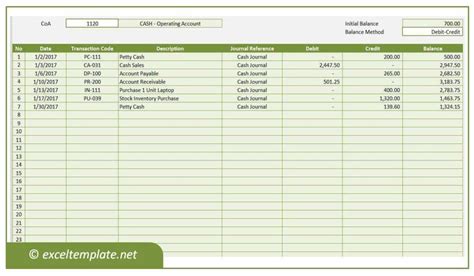 debit credit ledger excel template