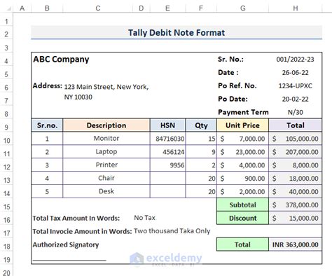 debit note format in excel free download