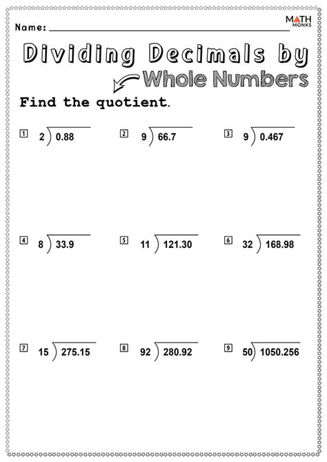 decimal division questions for class 7 with answers