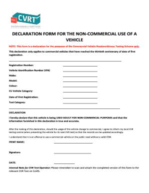 declaration of.non use of vehicle
