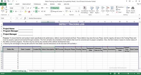 defect tracking in excel template