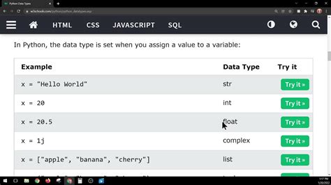 define data type in python w3schools
