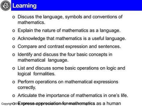 define the four basic concepts in mathematical language and symbols