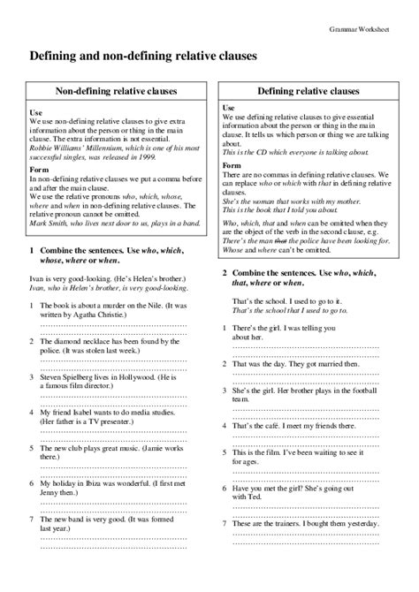 defining and non defining relative clauses exercises advanced level