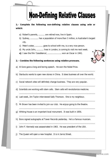 defining and non defining relative clauses exercises advanced level pdf
