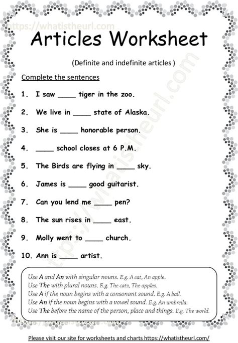 definite and indefinite articles exercises with answers