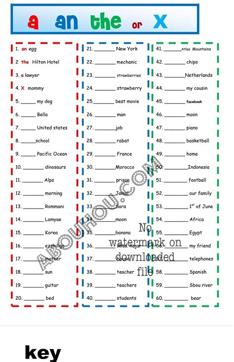 definite and indefinite articles worksheet with answers pdf