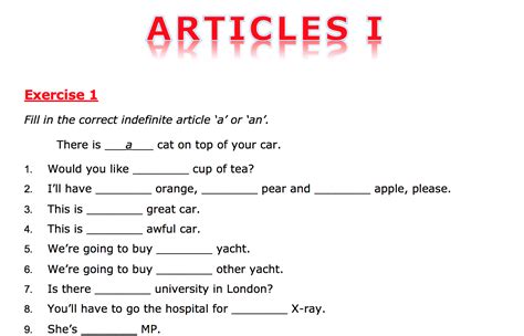definite article exercises with answers