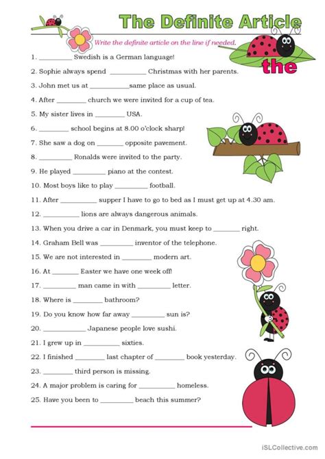 definite articles in english exercises