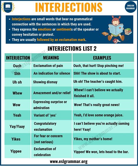 definition of interjection with 5 examples