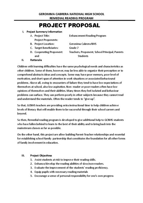 definition of project proposal in reading and writing
