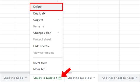 delete data in google sheets