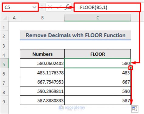 delete decimal places in excel