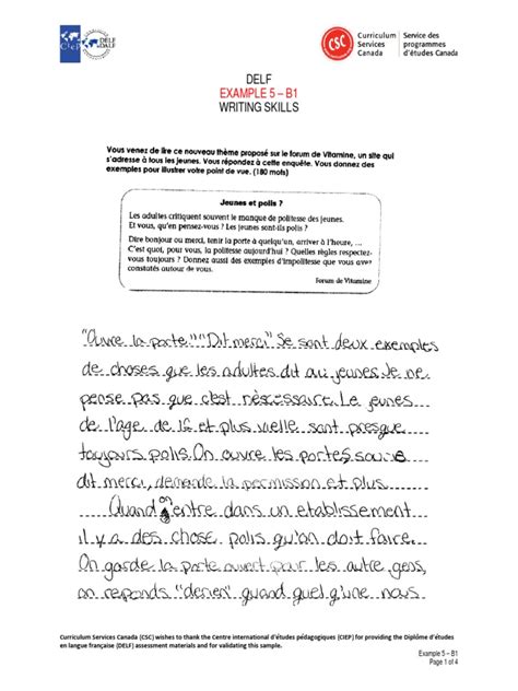 delf b1 writing examples with answers pdf