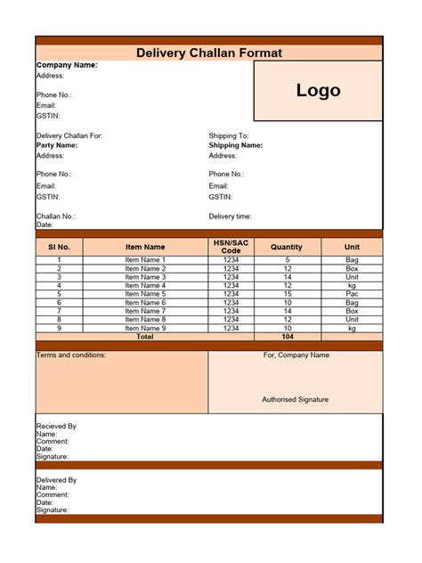 delivery challan excel file