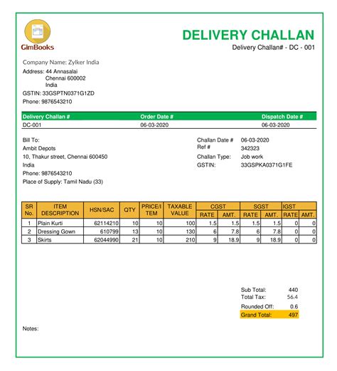 delivery challan format excel pdf download