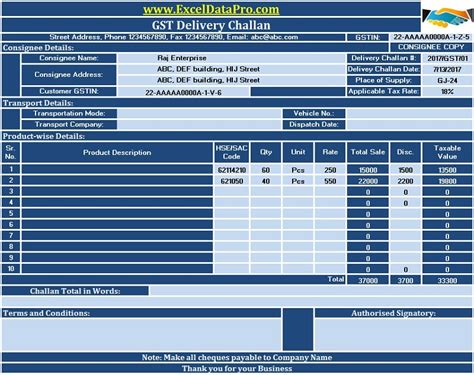 delivery challan format excel under gst