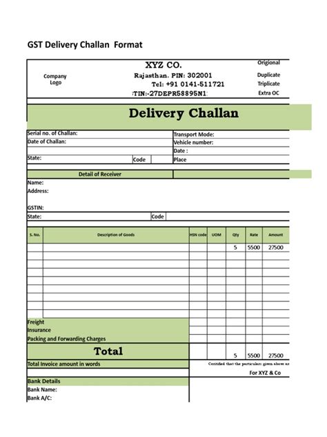 delivery challan format in excel as per gst