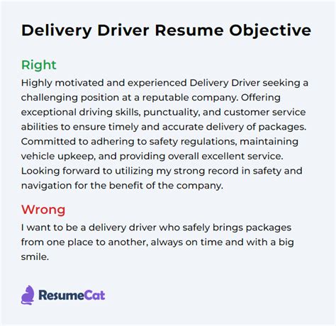 delivery driver resume objective examples