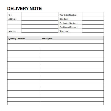 delivery note sample in word