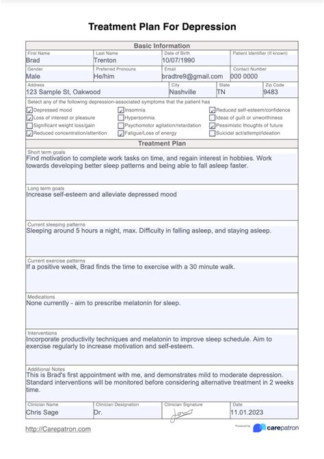 depression treatment plan example pdf