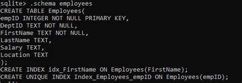 describe table sqlite