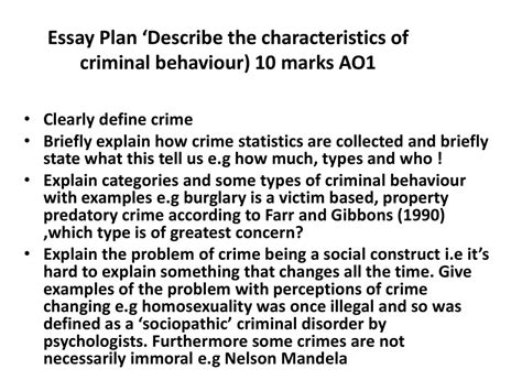describe the characteristics of criminal behaviour 10 marks