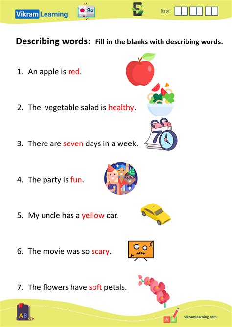 describing words worksheet for class 2 with answers icse
