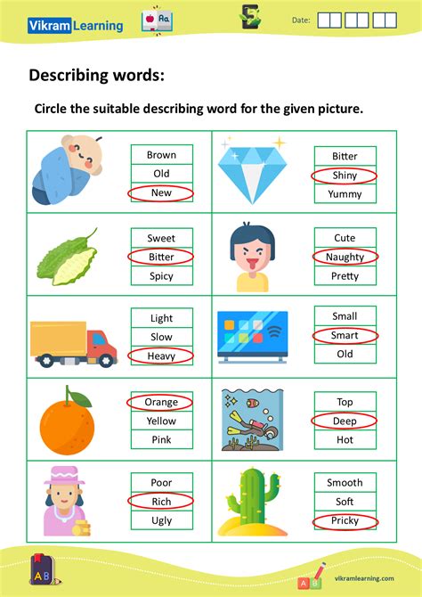 describing words worksheet for class 2 with answers pdf